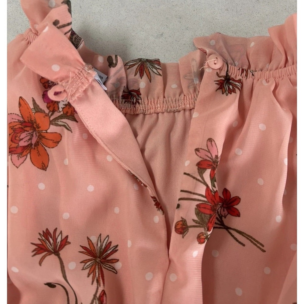 Kate • Lily Cottagecore Pink Floral Midi Dress 6 Ruffle Neck Flutter Sleeve Boho - Picture 8 of 13